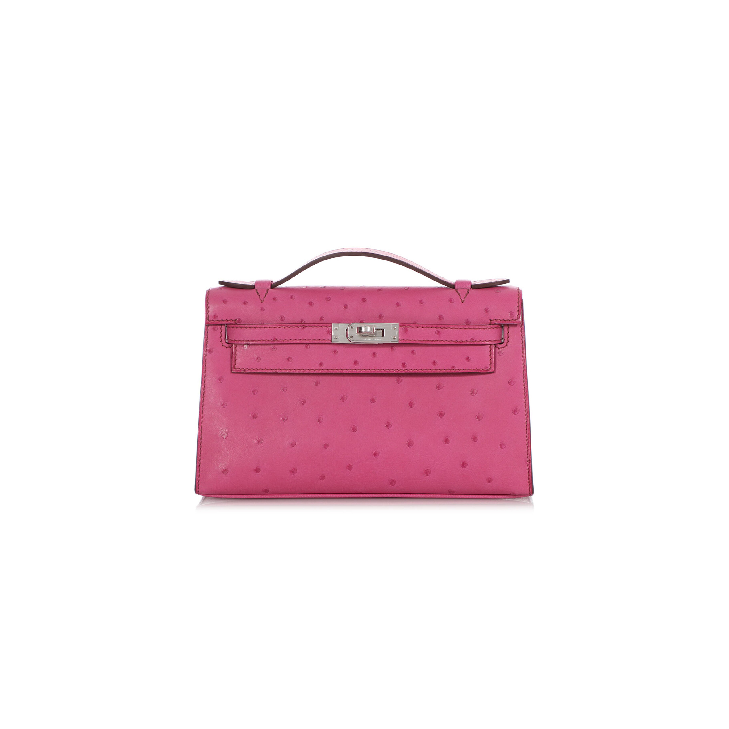 H**mes master fuchsia ostrich kelly pochette palladium hardware (22*14*7cm)
